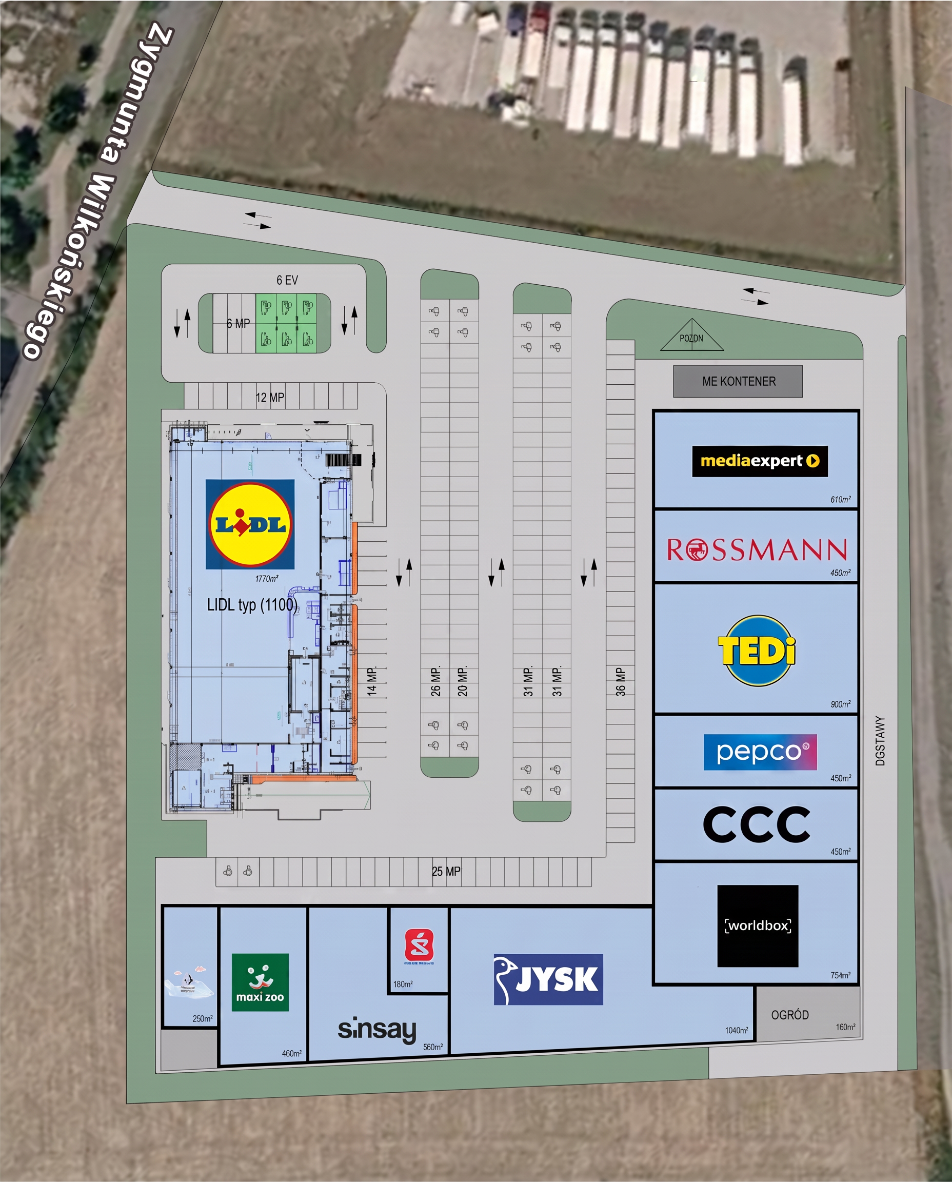 Plan zagospodarowania terenu SHOPLAND Janikowo z podziałem na lokale